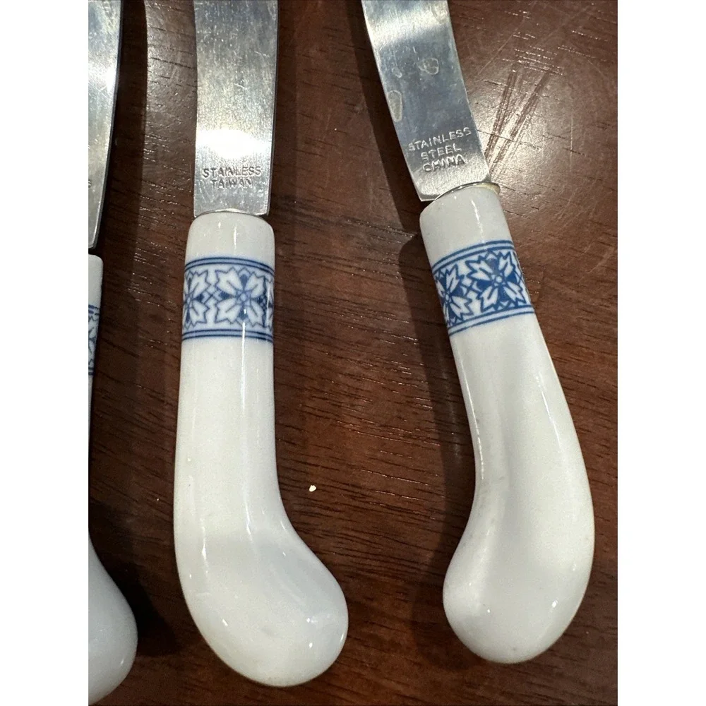 Set of 9 Blue Onion‎ Stainless Steel Butter Knives Arnart Japan